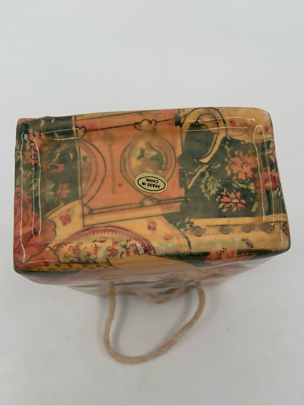 Floral Patchwork Ceramic Tote Vase with Rope Handle - Picture 5 of 6